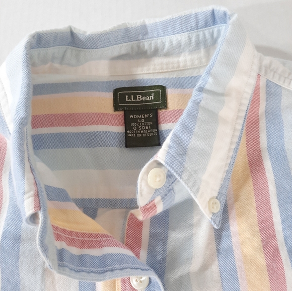 LL Bean Colorful Striped LS Oxford Shirt - Picture 6 of 6